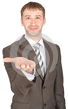 Smiling man giving hand