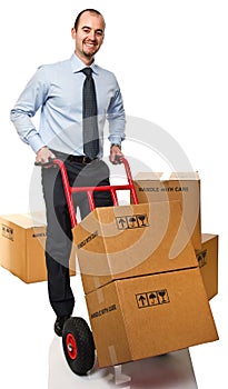 Smiling man with handtruck photo