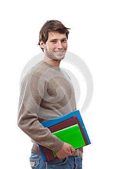 Smiling man keeping folders and documents