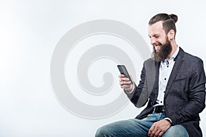 Smiling man phone idle lifestyle leisure addiction