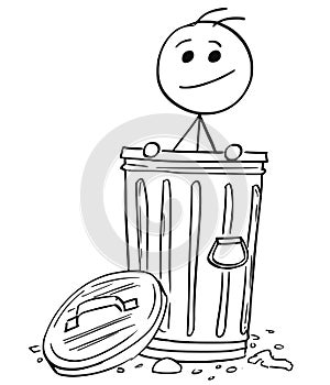 Smiling Man Poking Out of the Dustbin Garbage Can