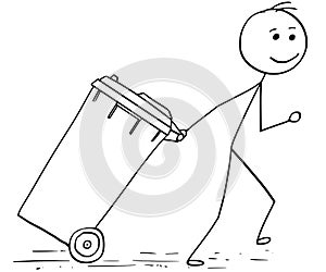 Smiling Man Pulling Wheelie Bin