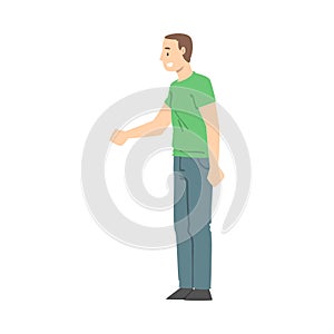 Smiling Man Shaking Hand as Brief Greeting or Parting Tradition Vector Illustration