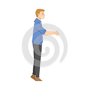 Smiling Man Shaking Hand as Brief Greeting or Parting Tradition Vector Illustration