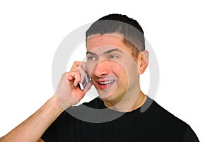 Smiling Man Talking on Mobile Phone