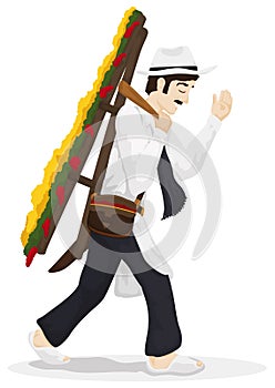 Happy Silletero man saluting you during Festival of the Flores, Vector illustration photo