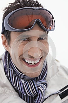 Smiling Man Wearing Ski Goggles