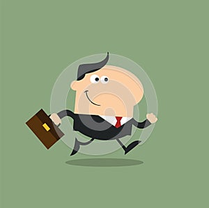 Smiling Manager With Briefcase Running To Work Modern Flat Design