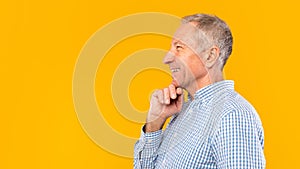 Smiling mature man posing looking aside at studio