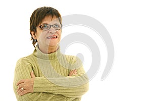 Smiling mature woman on white