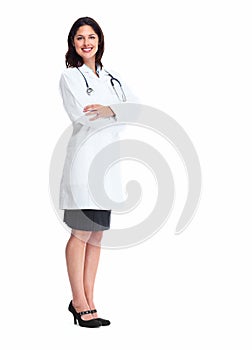 Smiling medical doctor woman with stethoscope.