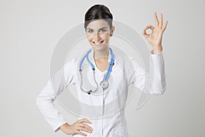 Smiling medical doctor woman with stethoscope.