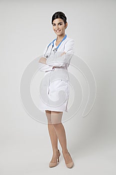 Smiling medical doctor woman with stethoscope.