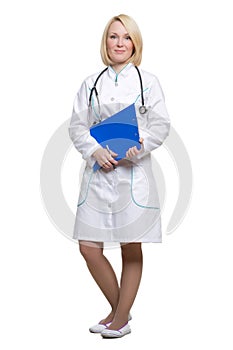 Smiling medical doctor woman with stethoscope