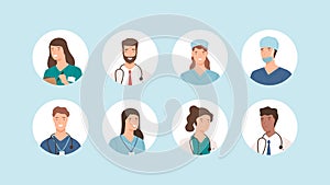Smiling medical staff avatar isolated. Hospital icons surgeons, nurses and other medicine practitioners vector set