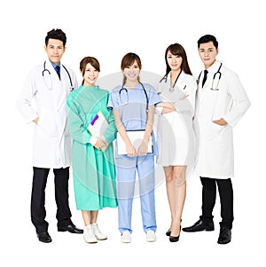 Smiling Medical team standing together isolated on white