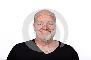 Smiling Middle-Aged Man with Unique Half-Face Beard in Black T-Shirt, Weird Beard