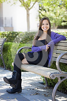 Smiling Mixed Race Female Student Portrait on School Campus