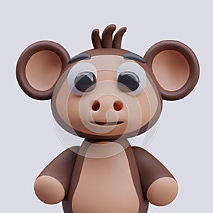 Smiling monkey on gray background. Funny animal, toy for kids