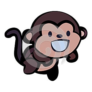 A smiling monkey is jumping isolated on white background