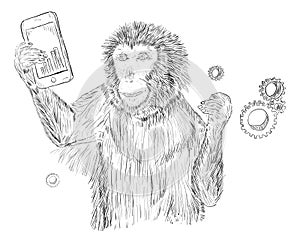 Smiling monkey with smart phone