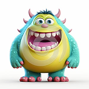 Smiling Monster Animation With Large Eyes In Turquoise And Yellow