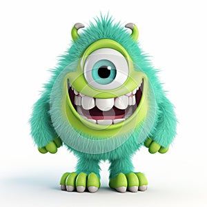 Smiling Monster With Green Skin And Blue Hair photo