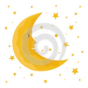 Smiling moon with stars illustration