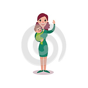 Smiling mother with baby in her arms vector Illustration