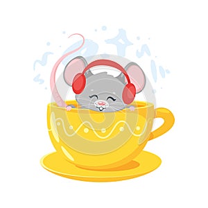 Smiling mouse in yellow cup