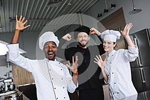 smiling multicultural chefs having fun photo
