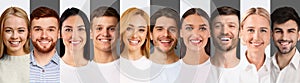 Smiling multiracial young men and women on white and grey