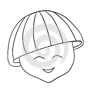 Smiling mushroom cartoon character, black and white illustration