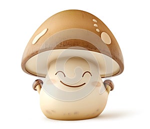 Smiling mushroom character with a cute closed-eye expression