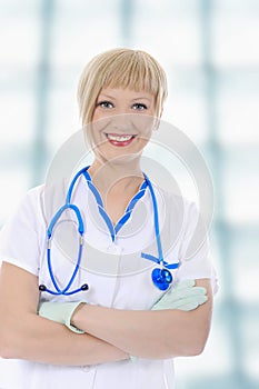 Smiling nurse in uniform. photo