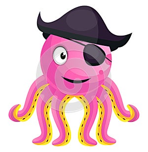 Smiling octopus with an eyepatch illustration vector