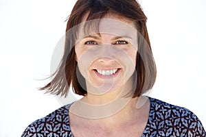 Smiling older woman on isolated white background