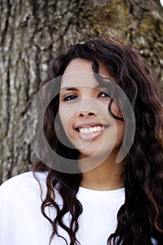 Smiling Outdoor Portrait Mixed Heritage Teen Woman