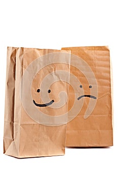 Smiling paper bag. Concept.