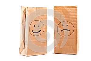 Smiling paper bag. Concept.