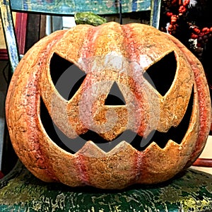 Smiling papier mache Pumpkin