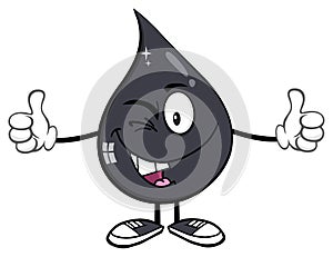 Smiling Petroleum Or Oil Drop Cartoon Character Winking And Holding Two Thumbs Up
