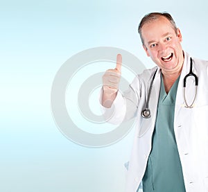 Smiling Physician Looking at You with his Thumb Up