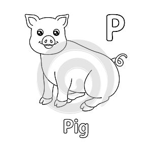 Smiling Pig Alphabet ABC Coloring Page P