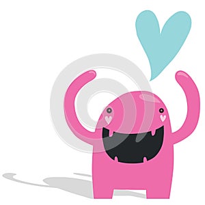 Smiling Pink Monster in Love