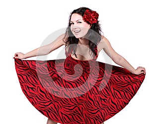 Smiling pinup girl isolated on white