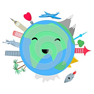 Smiling planet earth on white background vector illustration