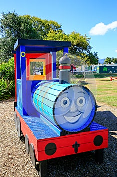 Smiling playground train in Levin town, New Zealand