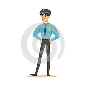 Smiling police officer standing character vector Illustration