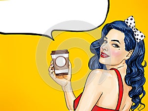 Umění žena káva pohár. reklama plakát nebo pozvánka na oslavu 